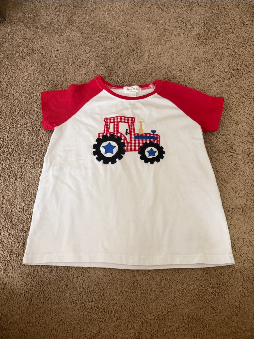 Nicole Red & White Tractor Raglan Tee
